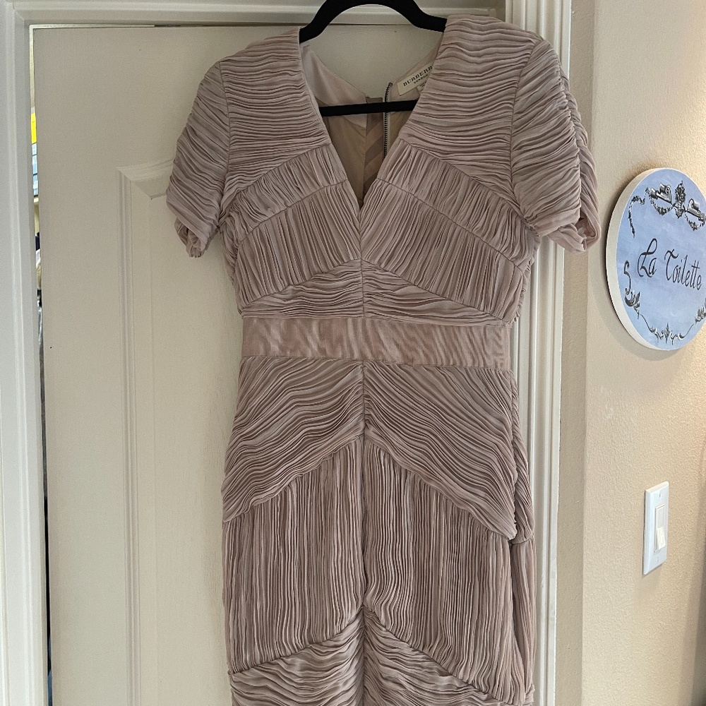 Burberry Beige Nude Plisse Silk Drape Dress 6 38